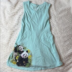 Girls Panda Print Aqua Dress